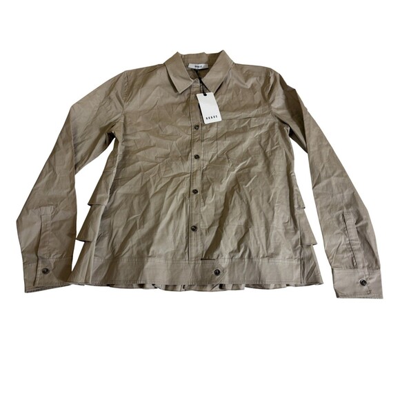 Anthropologie Ro & De Shirt Womens Medium Beige Ruffle Back Collar Button Up NWT - Picture 2 of 8